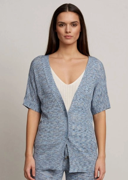 Kısa Kollu Desenli Mavi Hırka - 7