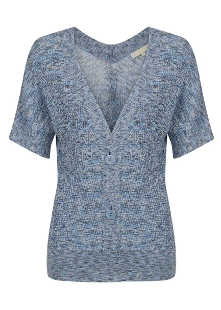 Kısa Kollu Desenli Mavi Hırka - 8