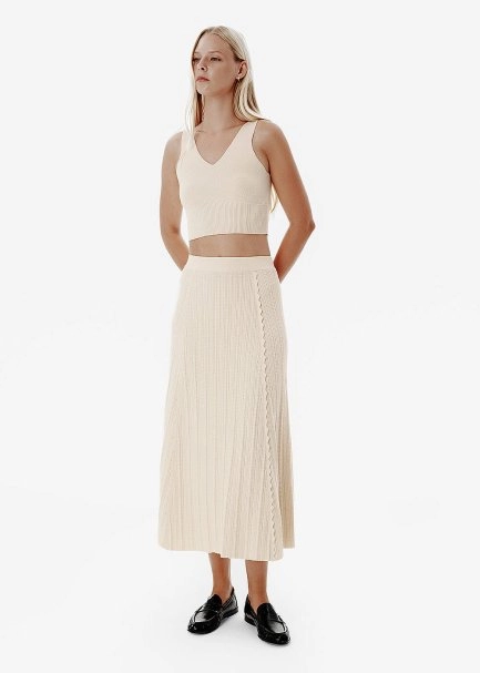 Knit Detail A Form Beige Skirt - 3