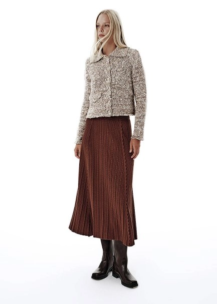 Knit Detail A Form Brown Skirt - 4