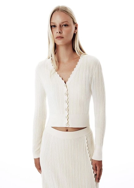 Knit Detail Enamel Button Beige Cardigan - 4