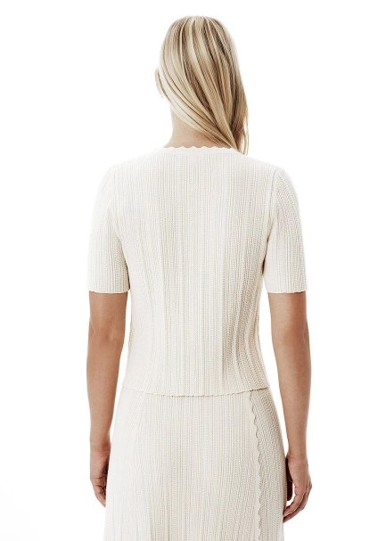 Knit Detail Enamel Button Beige Top - 5