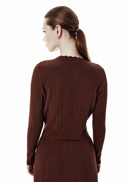 Knit Detail Enamel Button Brown Cardigan - 4