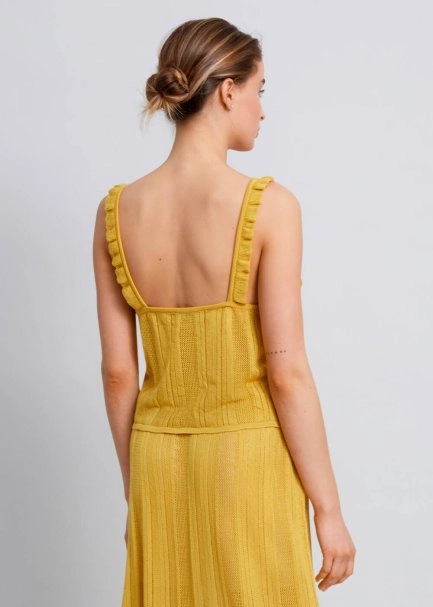 Knot Detailed Yellow Pointelle Knit Top - 3