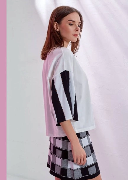 Kolları Triko Detaylı Beyaz T-Shirt - 4