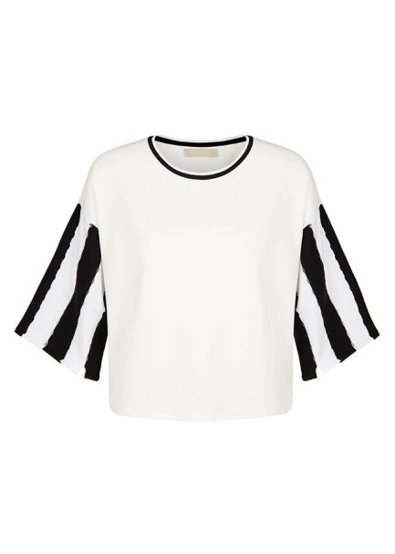 Kolları Triko Detaylı Beyaz T-Shirt - 6