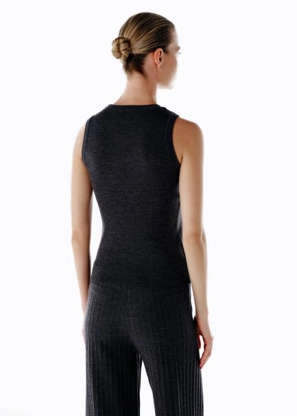 Kolsuz Extrafıne Merino Yün Karışımlı Triko Üst Koyu Gri - 5