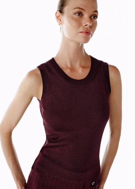 Kolsuz Extrafıne Merino Yün Karışımlı Triko Üst Mürdüm - 2