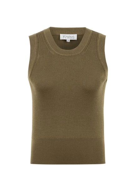 Kolsuz Extrafıne Merino Yün Karışımlı Triko Üst Olıvestone - 6