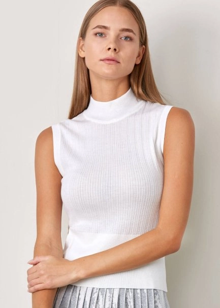 Kolsuz Merino Yün Ekru Triko Üst - 6