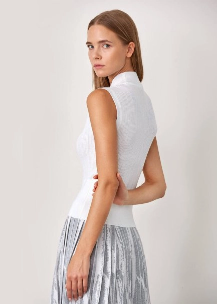Kolsuz Merino Yün Ekru Triko Üst - 7