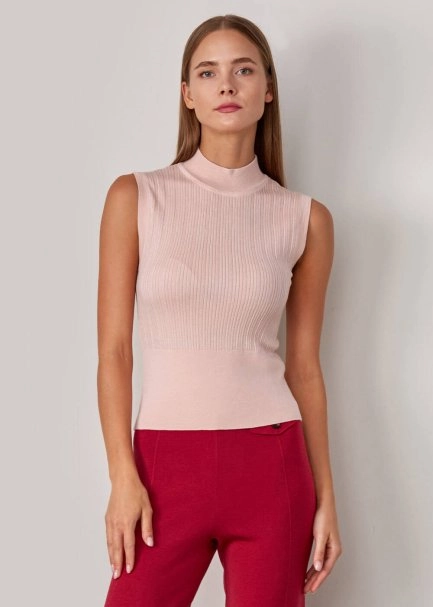 Kolsuz Merino Yün Pembe Triko Üst - 1