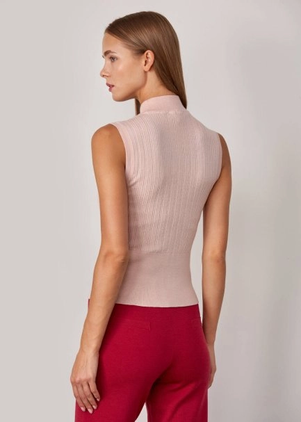 Kolsuz Merino Yün Pembe Triko Üst - 3