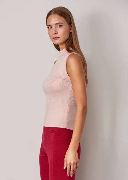 Kolsuz Merino Yün Pembe Triko Üst - 4