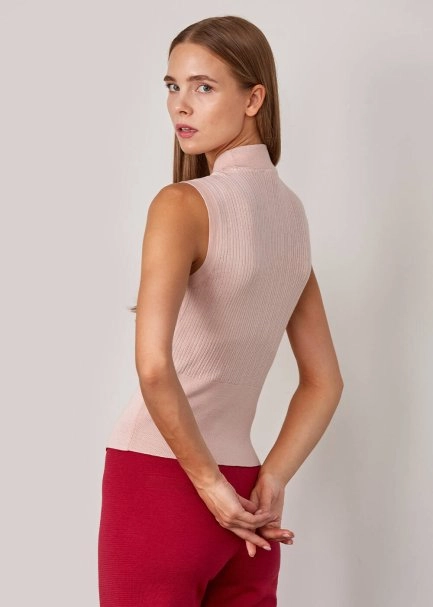 Kolsuz Merino Yün Pembe Triko Üst - 7