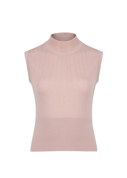 Kolsuz Merino Yün Pembe Triko Üst - 8