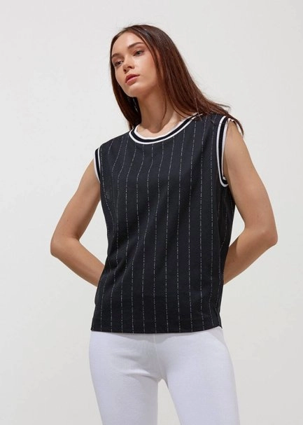 Kolsuz Siyah Pamuk T-Shirt - 1
