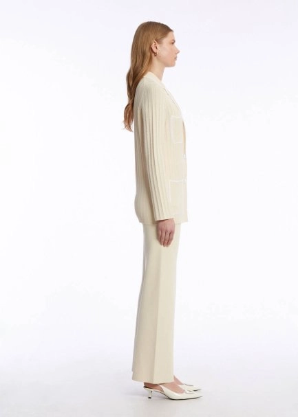 Kontrast Çizgili Bej Triko Ceket - 6