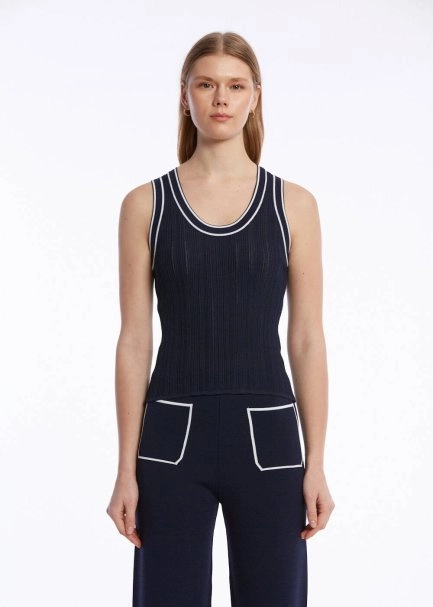 Kontrast Detaylı Lacivert Triko Üst - 1