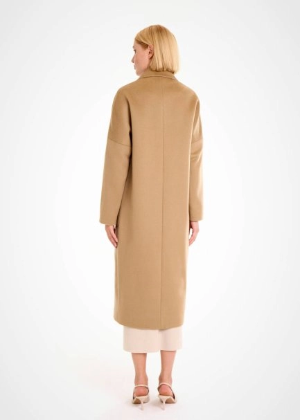 Kontrast Yaka Detaylı Camel Yün Kaban - 5