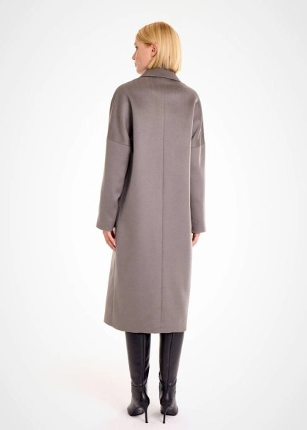 Kontrast Yaka Detaylı Gri Yün Kaban - 5