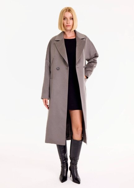 Kontrast Yaka Detaylı Gri Yün Kaban - 3