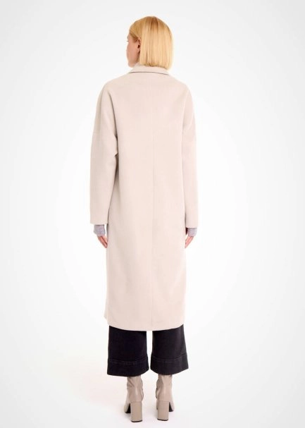 Kontrast Yaka Detaylı Taş Rengi Yün Kaban - 5