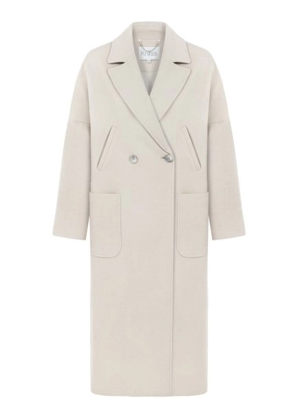 Kontrast Yaka Detaylı Taş Rengi Yün Kaban - 6