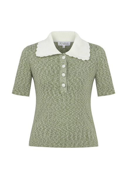 Kontrast Yaka Yeşil Muline Triko Üst - 6