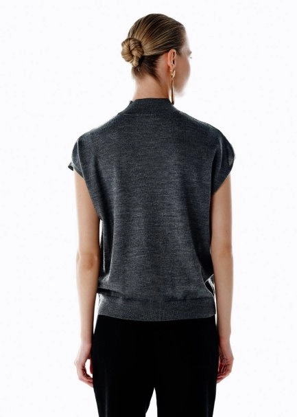 Koyu Gri Merino Yün Karışımlı Triko Üst - 5