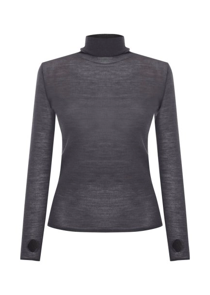 Koyu Gri Ultrafıne Merino Yün Karışımlı Triko - 6