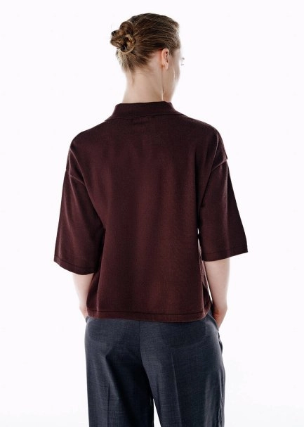 Koyu Kahverengi Kalpli Intersıa Desen Triko Üst - 5