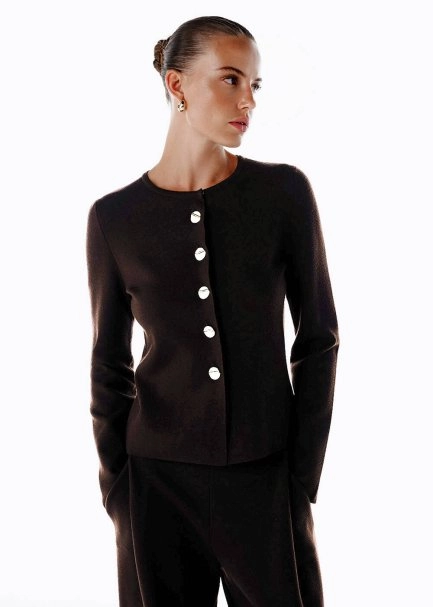 Koyu Kahverengi Slım Fıt Triko Ceket - 4