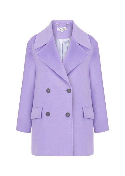 Kruvaze Oversıze Lila Yün Kaban - 6