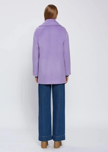Kruvaze Oversıze Lila Yün Kaban - 5