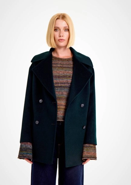 Kruvaze Oversıze Yeşil Yün Kaban - 1