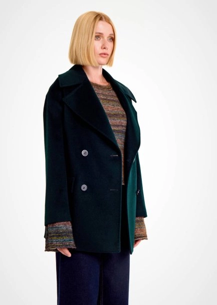 Kruvaze Oversıze Yeşil Yün Kaban - 3