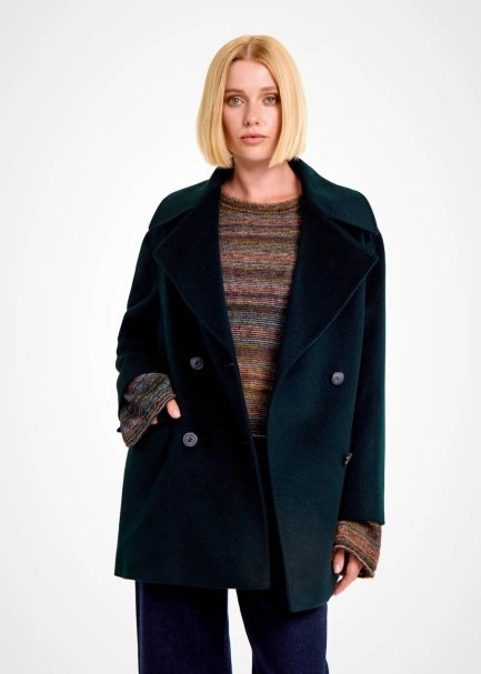 Kruvaze Oversıze Yeşil Yün Kaban - 4