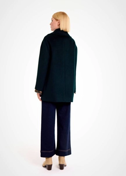 Kruvaze Oversıze Yeşil Yün Kaban - 5