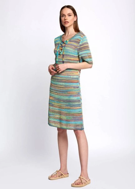 Lace Front Detailed Half Sleeve Turquoise Knit Dress - 2