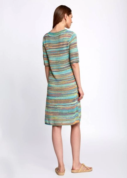 Lace Front Detailed Half Sleeve Turquoise Knit Dress - 3