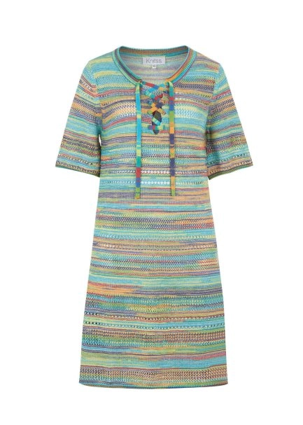 Lace Front Detailed Half Sleeve Turquoise Knit Dress - 8