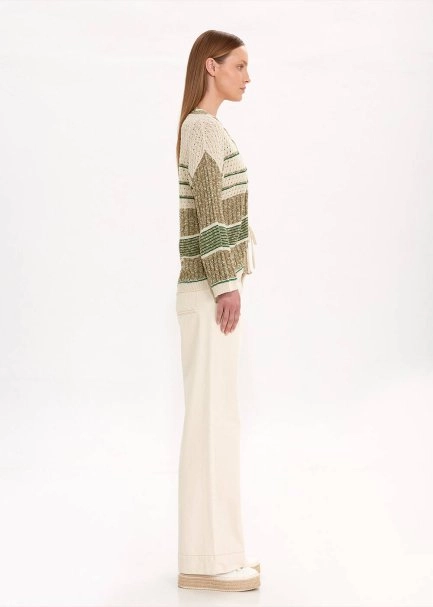 LACING DETAIL COLOR BLOCK KNIT CARDIGAN - 4