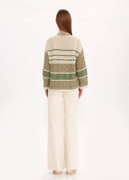 LACING DETAIL COLOR BLOCK KNIT CARDIGAN - 5