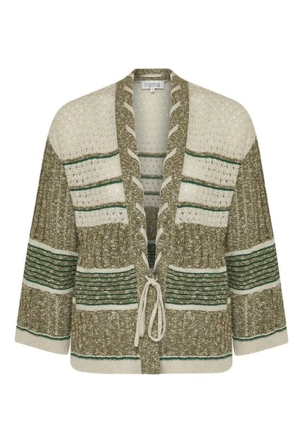 LACING DETAIL COLOR BLOCK KNIT CARDIGAN - 6