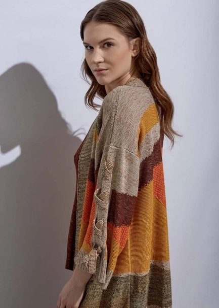 Lacing Detail Intarsia Terracotta Knit Cardigan - 4