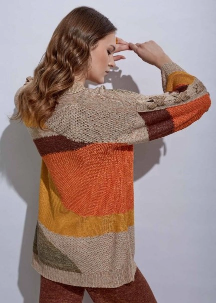 Lacing Detail Intarsia Terracotta Knit Cardigan - 5