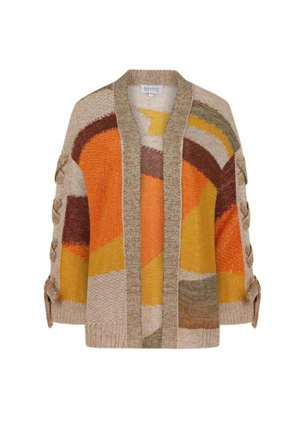 Lacing Detail Intarsia Terracotta Knit Cardigan - 7