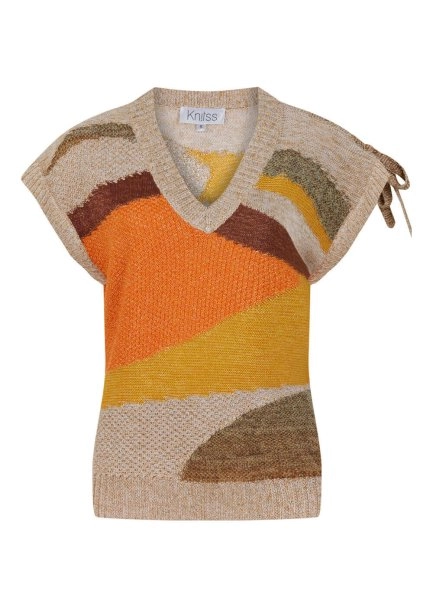 Lacing Detail Intarsia Terracotta Knit Top - 7
