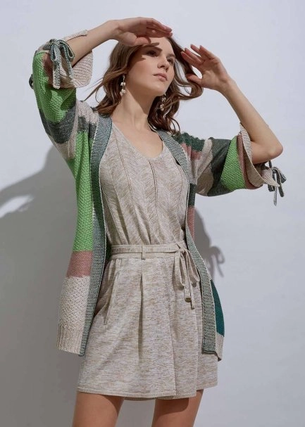 Lacing Detail Intarsia Verdigris Knit Cardigan - 2